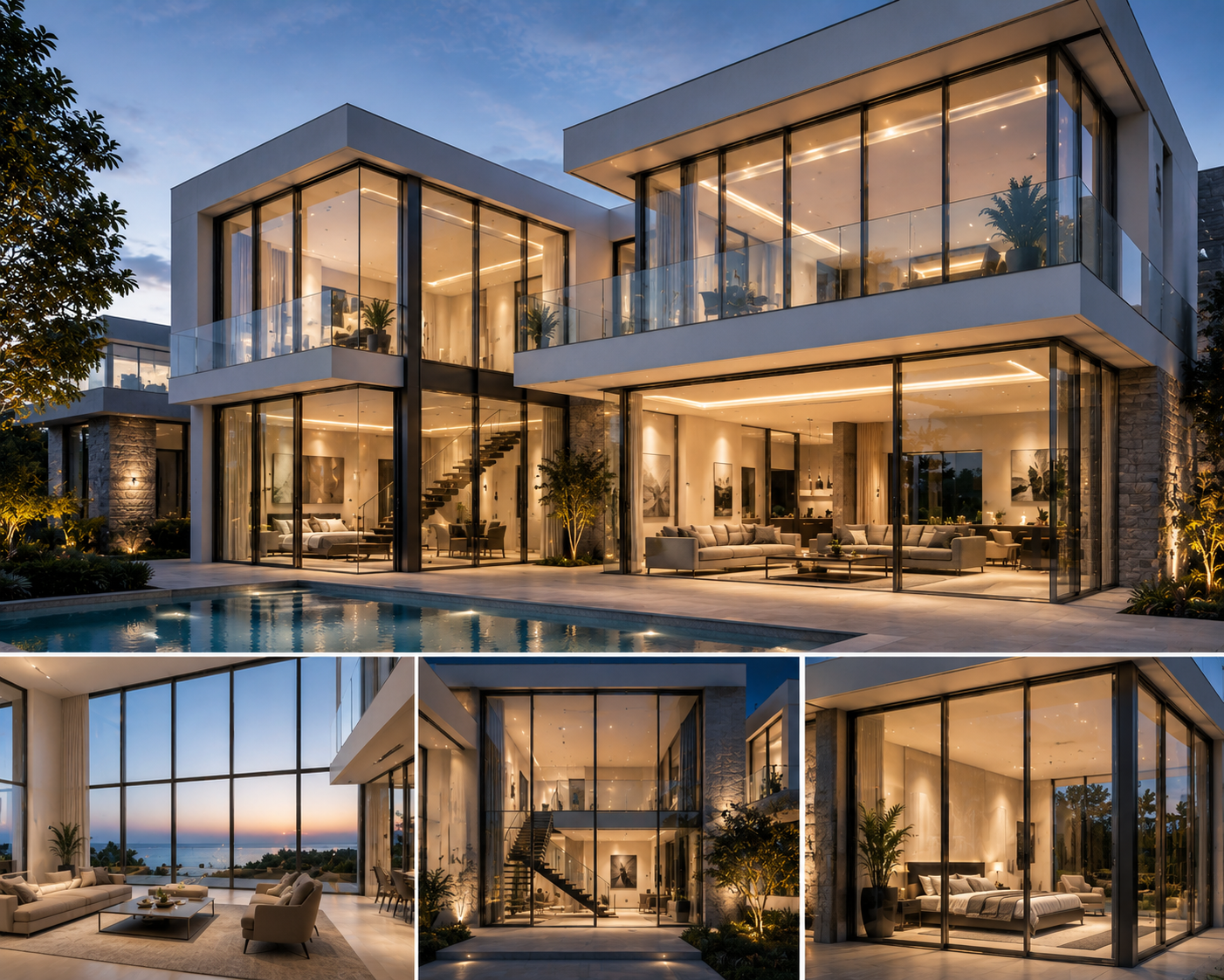 Modern villa with full height aluminium windows