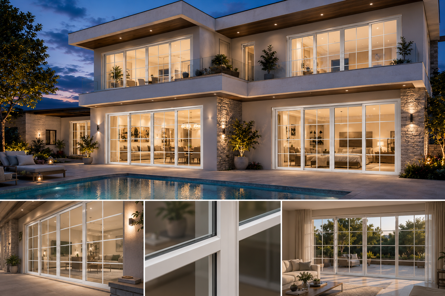 Modern villa with full height aluminium windows